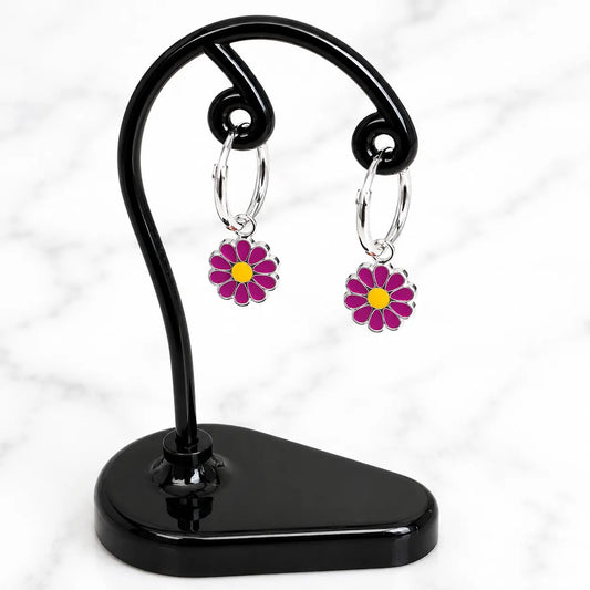 Aros argollas con colgante flor esmaltado 12mm