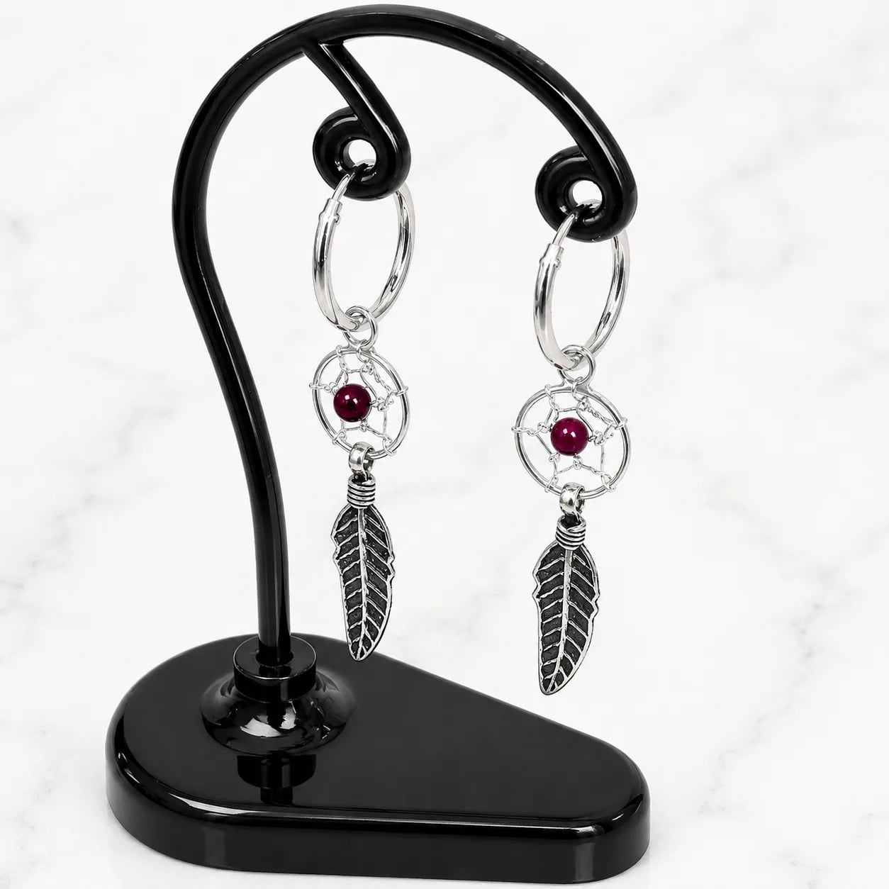 Aros argolla con colgante atrapasueños roja 12mm