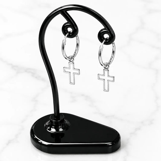 Aros argollas con colgante cruz calada 12mm