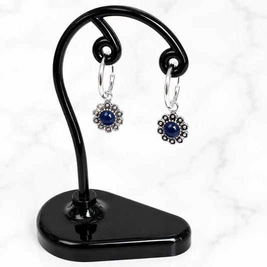 Aros argollas con colgante flor azul 12mm