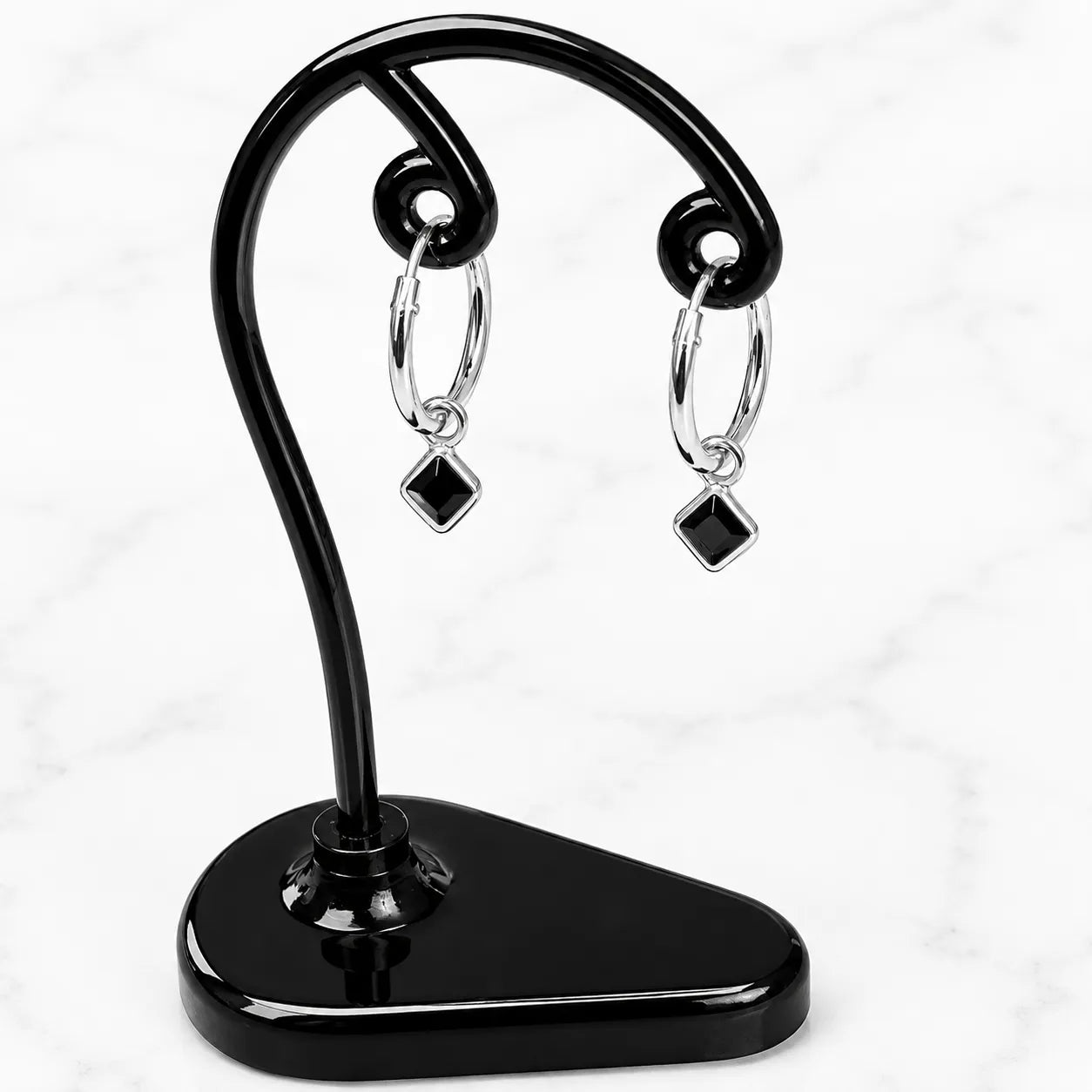 Aros argollas con colgante cuadrado circón negro 12mm