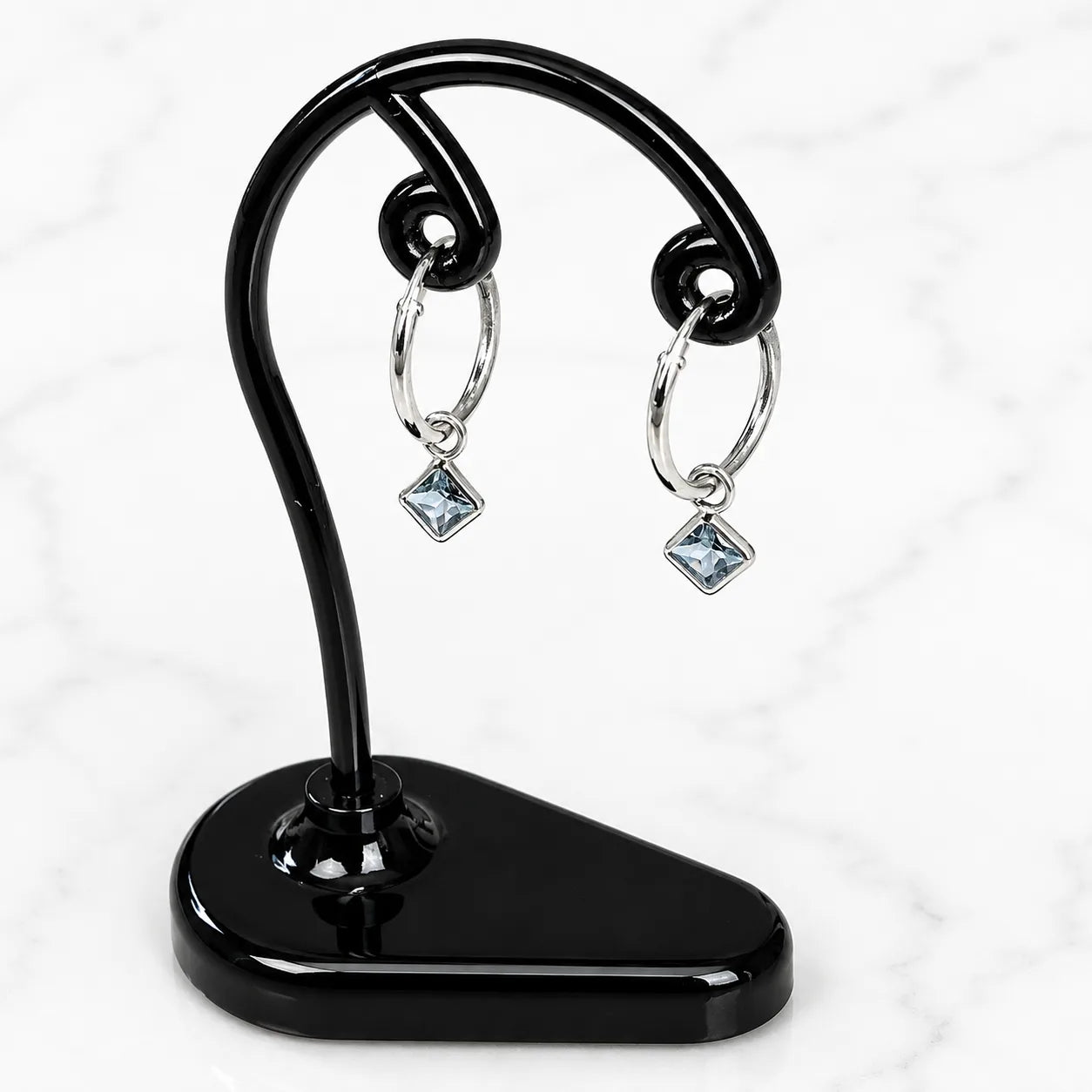 Aros argollas con colgante cuadrado circón agua marina 12mm