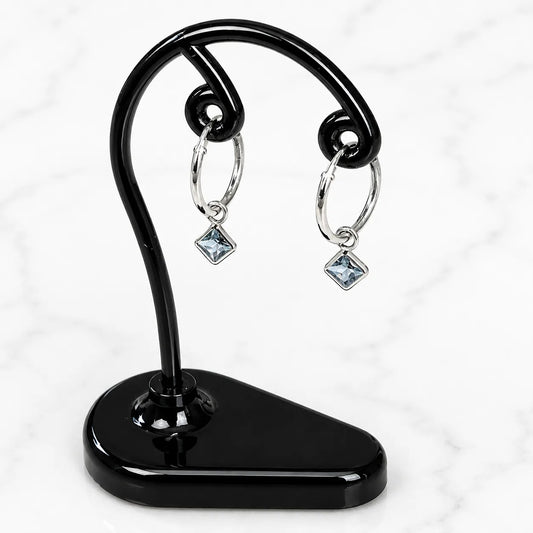 Aros argollas con colgante cuadrado circón agua marina 12mm