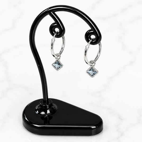 Aros argollas con colgante cuadrado circón agua marina 12mm