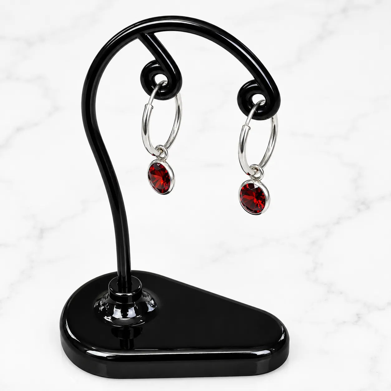 Aros argollas con colgante circón rojo 6mm