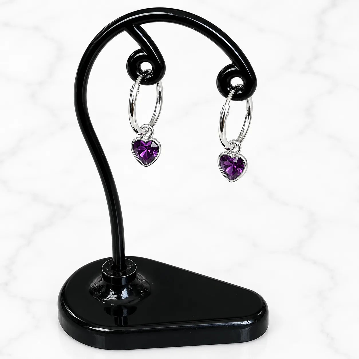 Aros argollas con colgante corazón circón amatista 12mm