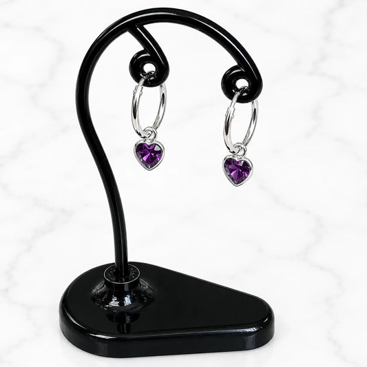 Aros argollas con colgante corazón circón amatista 12mm