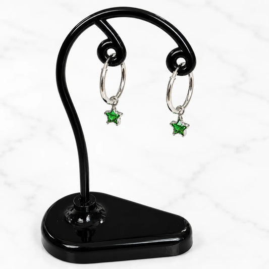 Aros argollas con colgante estrella circón verde 12mm