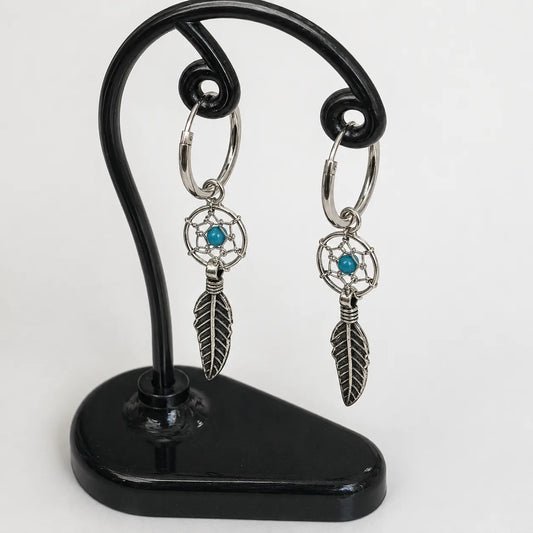 Aros argollas con colgante atrapasueños turquesa 12mm