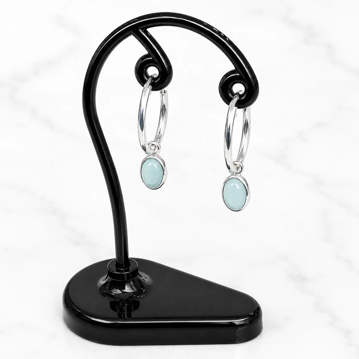 Aros argollas con colgante piedra celeste 14mm