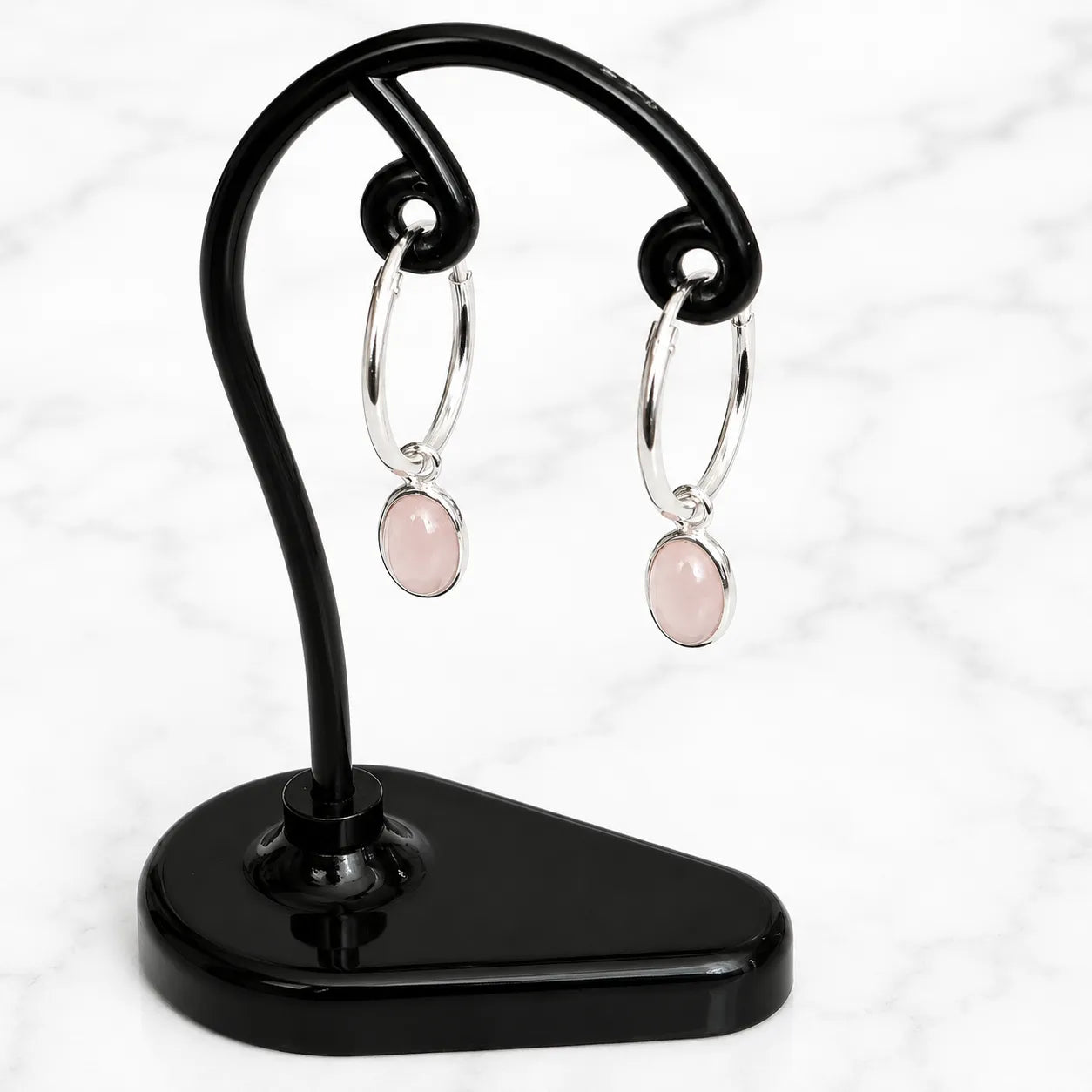 Aros argollas con colgante cuarzo rosa 14mm