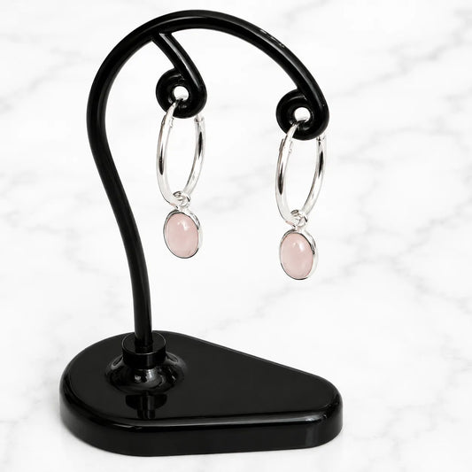 Aros argollas con colgante cuarzo rosa 14mm