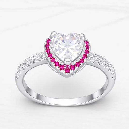 Anillo solitario corazón circón fucsia