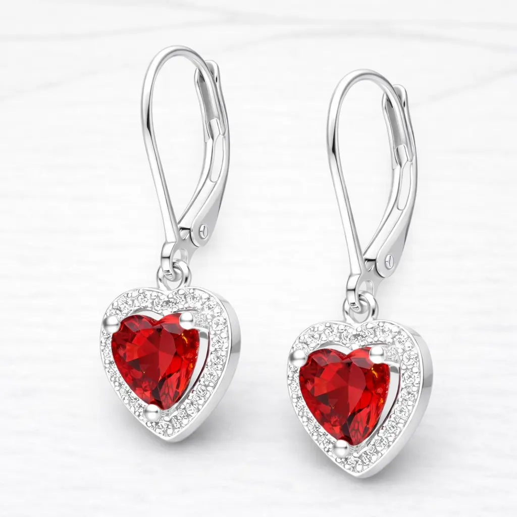 Aros largos corazón circón ruby clip