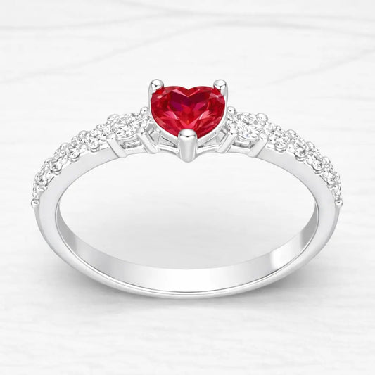 Anillo solitario corazón circón rojo