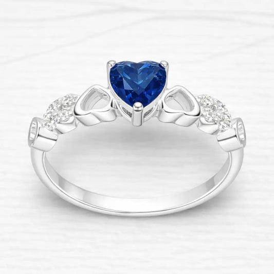 Anillo solitario corazón circón azul