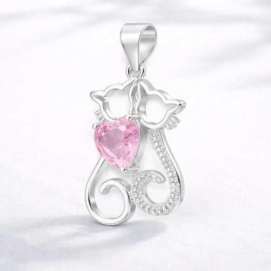 Colgante gatos corazón circón rosa francia