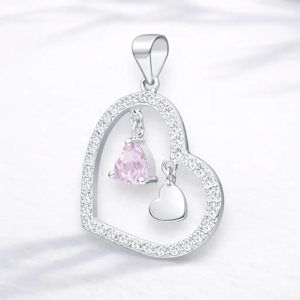 Colgante corazón circón rosa francia