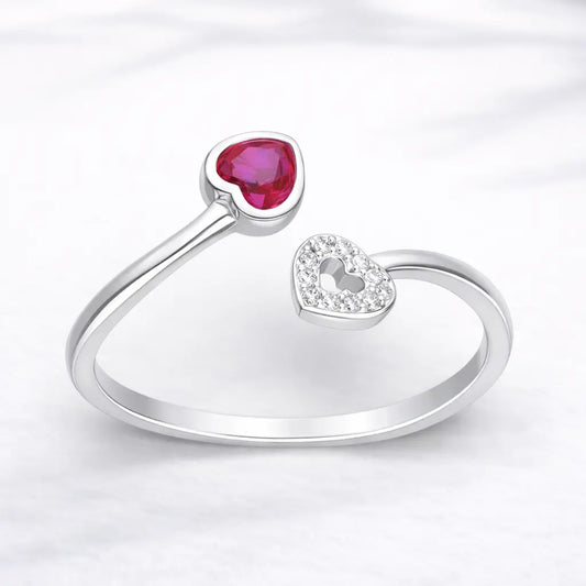 Anillo corazón circón fucsia ajustable