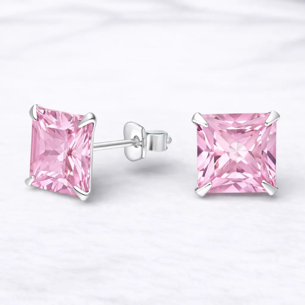 Aros apegados cuadrado circón rosa 8mmx8mm