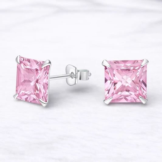 Aros apegados cuadrado circón rosa 8mmx8mm