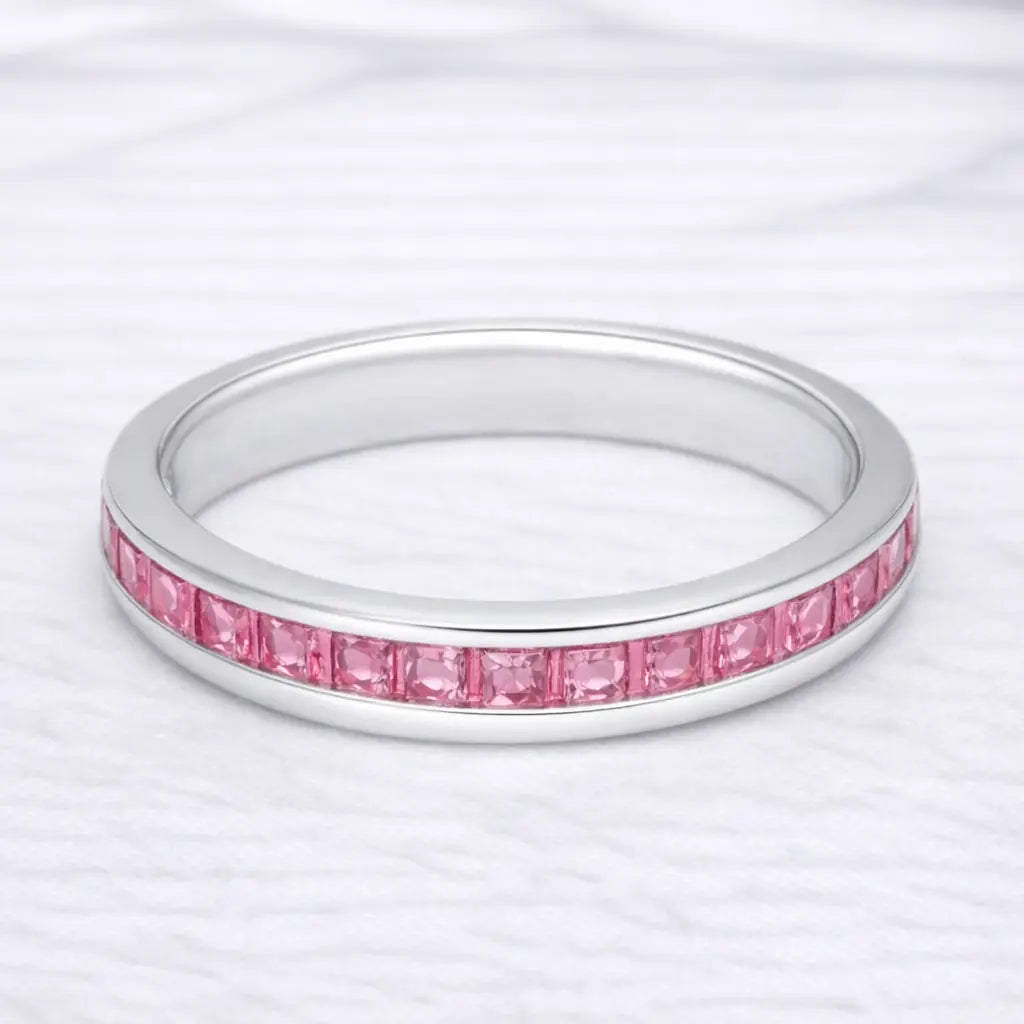 Anillo cintillo eterno circón rosado - 11
