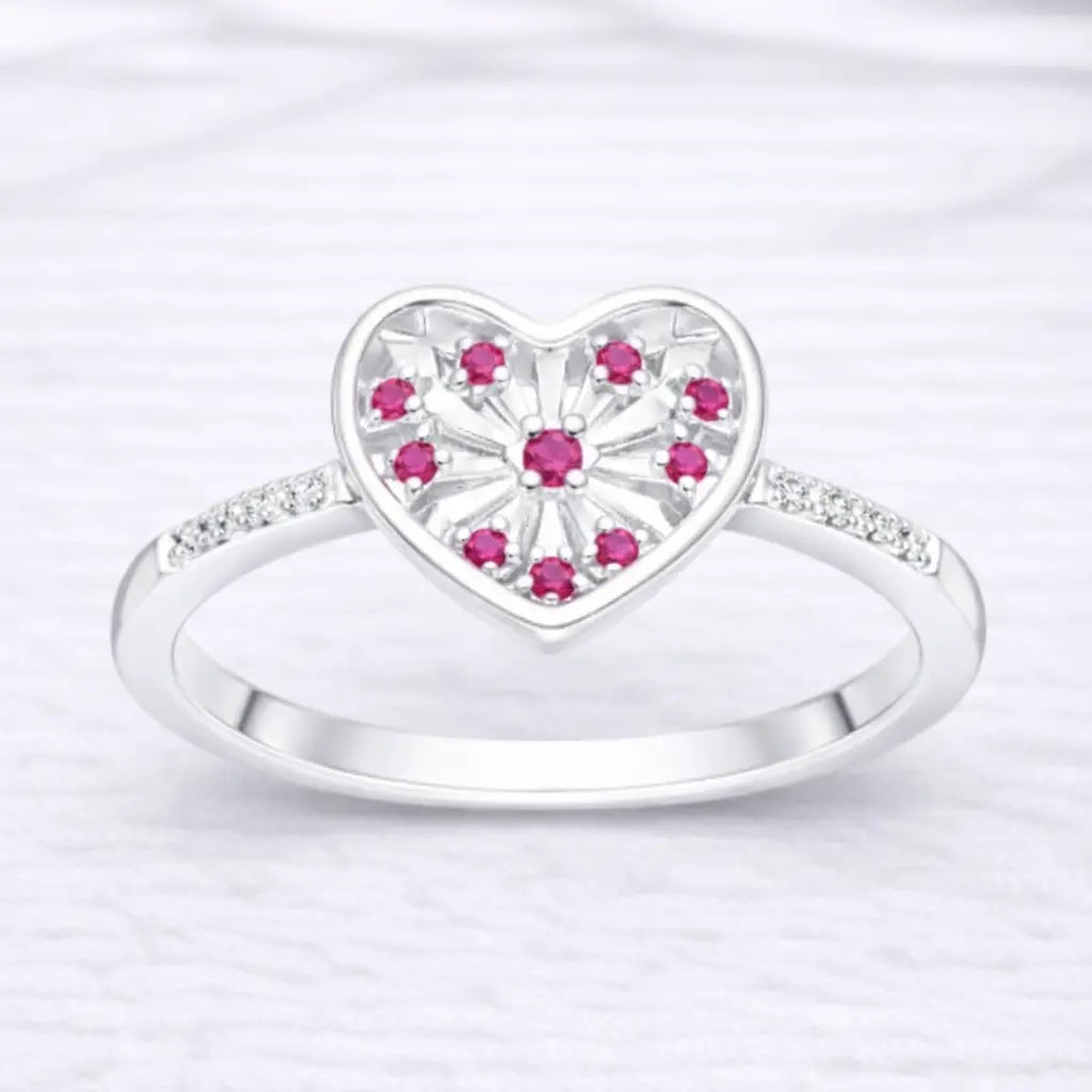 Anillo corazón circones fucsia