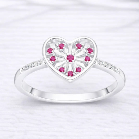 Anillo corazón circones fucsia