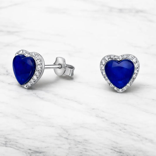 Aros apegados corazón cristal azul 6mm