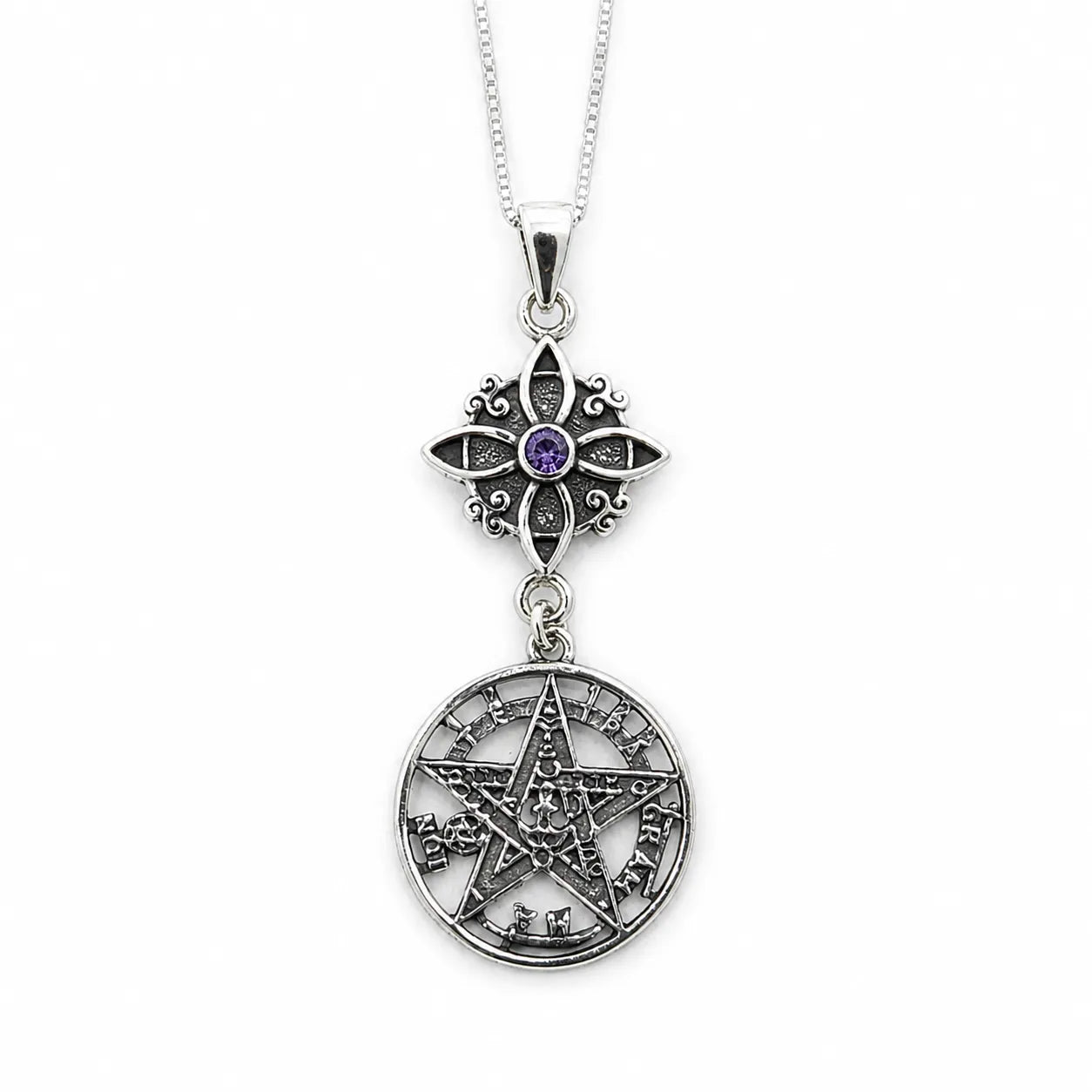 Collar nudo de bruja amatista y tetragrammaton