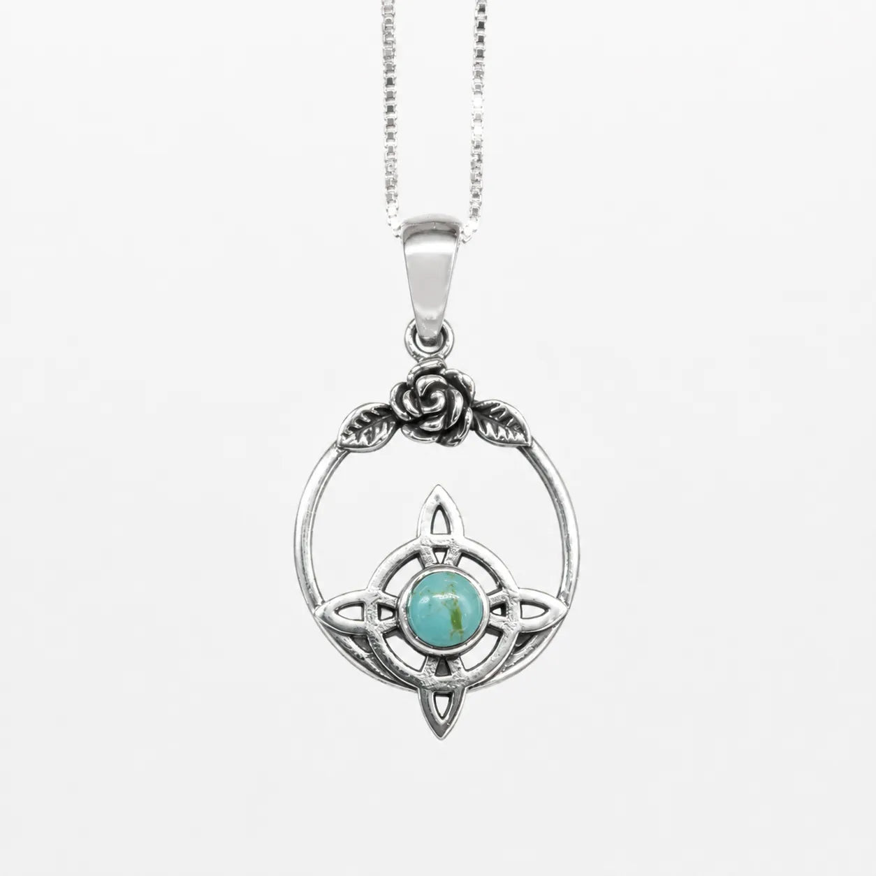 Collar nudo de bruja rosa y piedra turquesa
