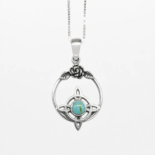 Collar nudo de bruja rosa y piedra turquesa