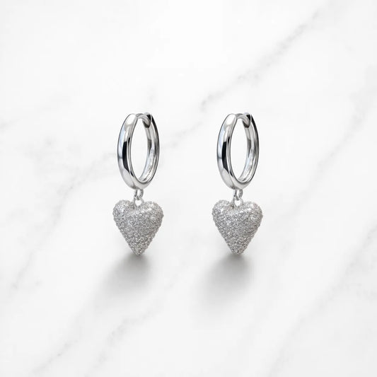 Argollas huggies colgante corazón microcircón 12mm