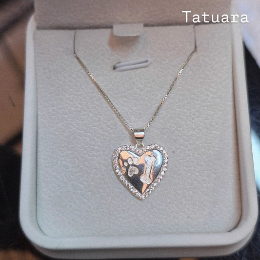 Collar corazon patita de perro + hueso