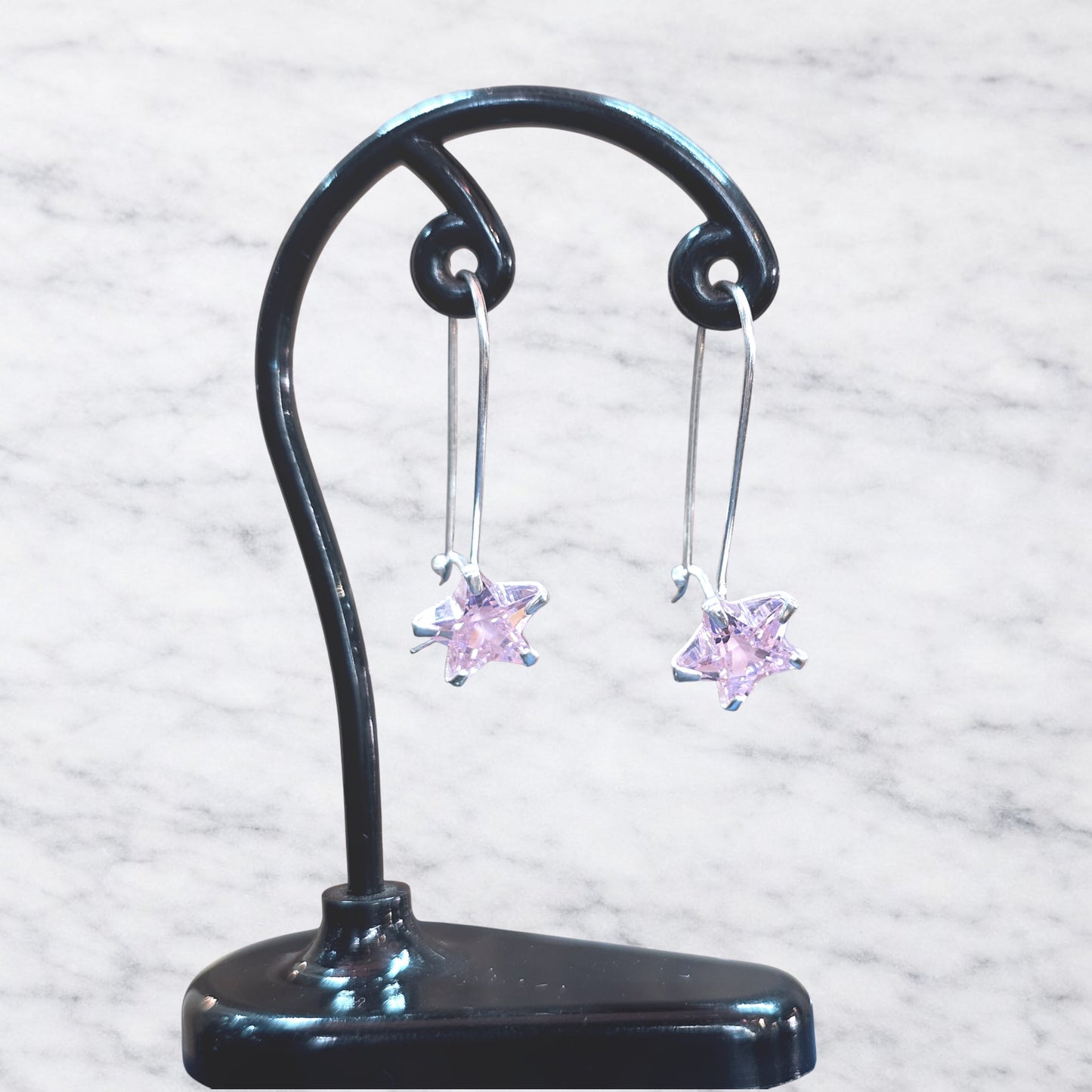 Aros largos estrella rosada