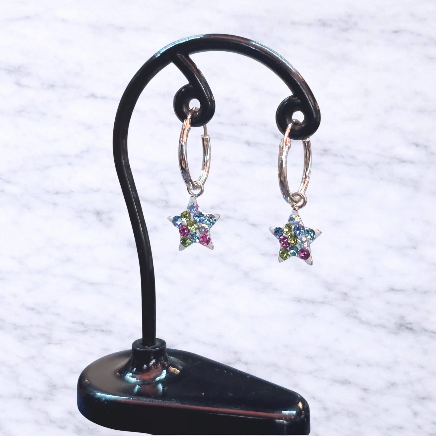 Argollas con colgante estrellas cristales 12mm