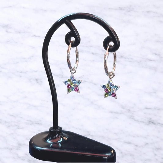 Argollas con colgante estrellas cristales 12mm