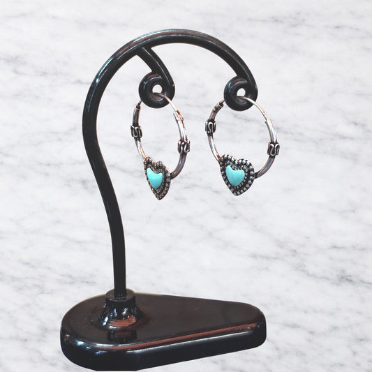 Argollas étnicos corazón turquesa 16mm