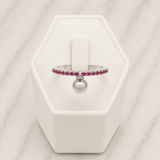 Anillo cintillo fucsia con colgante