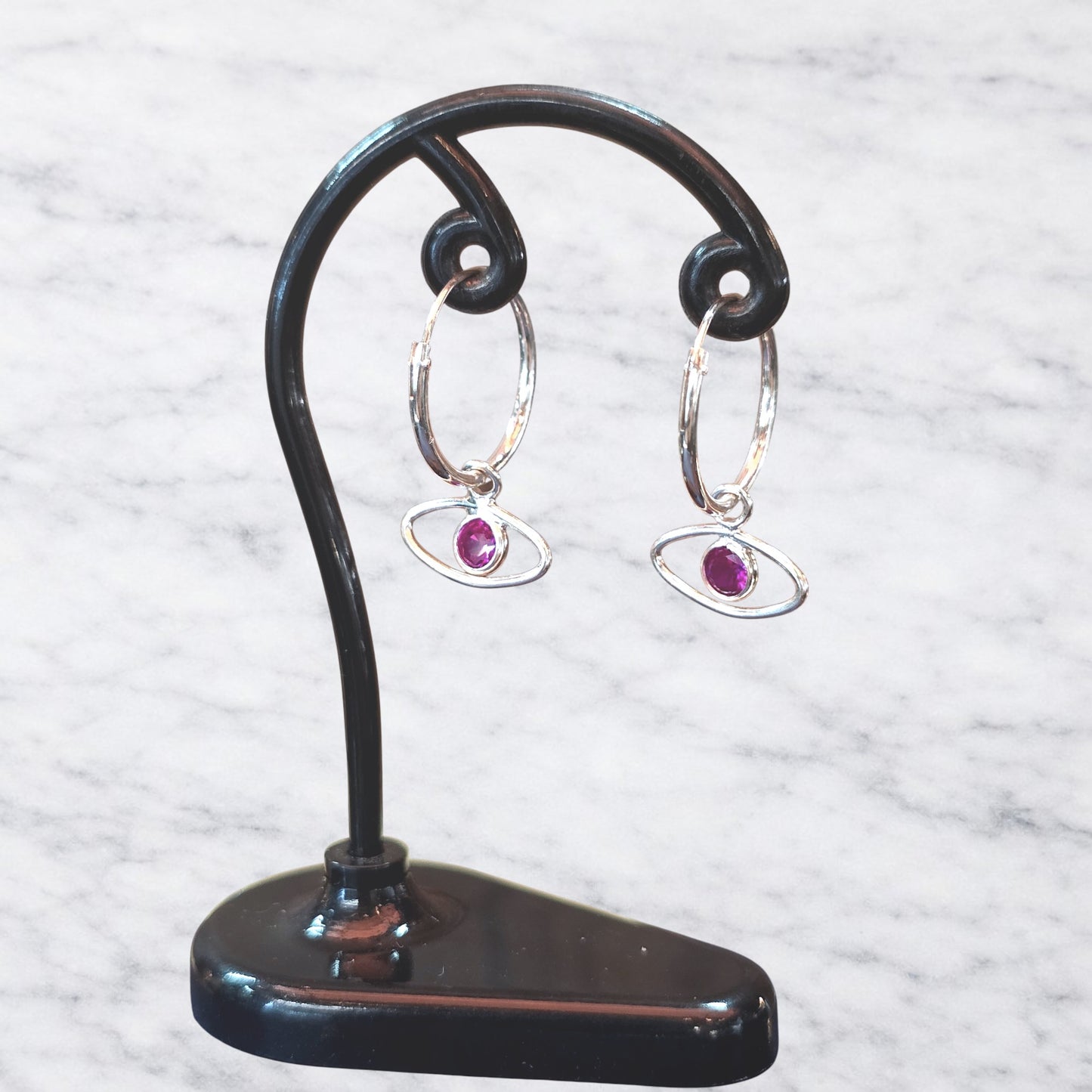 Argollas colgante ojo turco circón fucsia 14mm