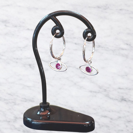 Argollas colgante ojo turco circón fucsia 14mm