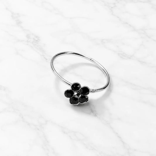 Argolla piercing nariz flor circón negro 10mm