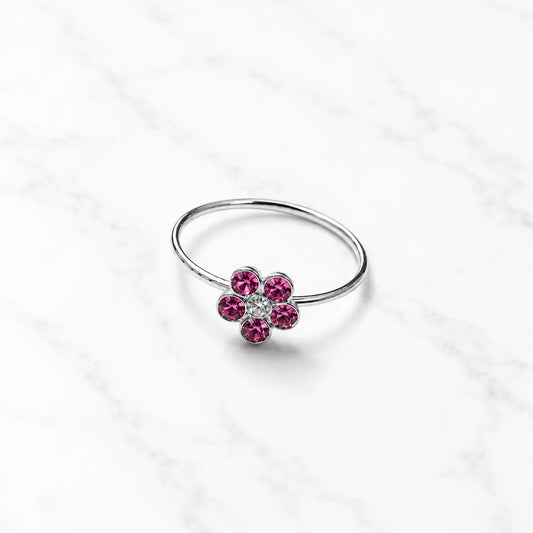 Argolla piercing nariz flor circón fucsia 10mm