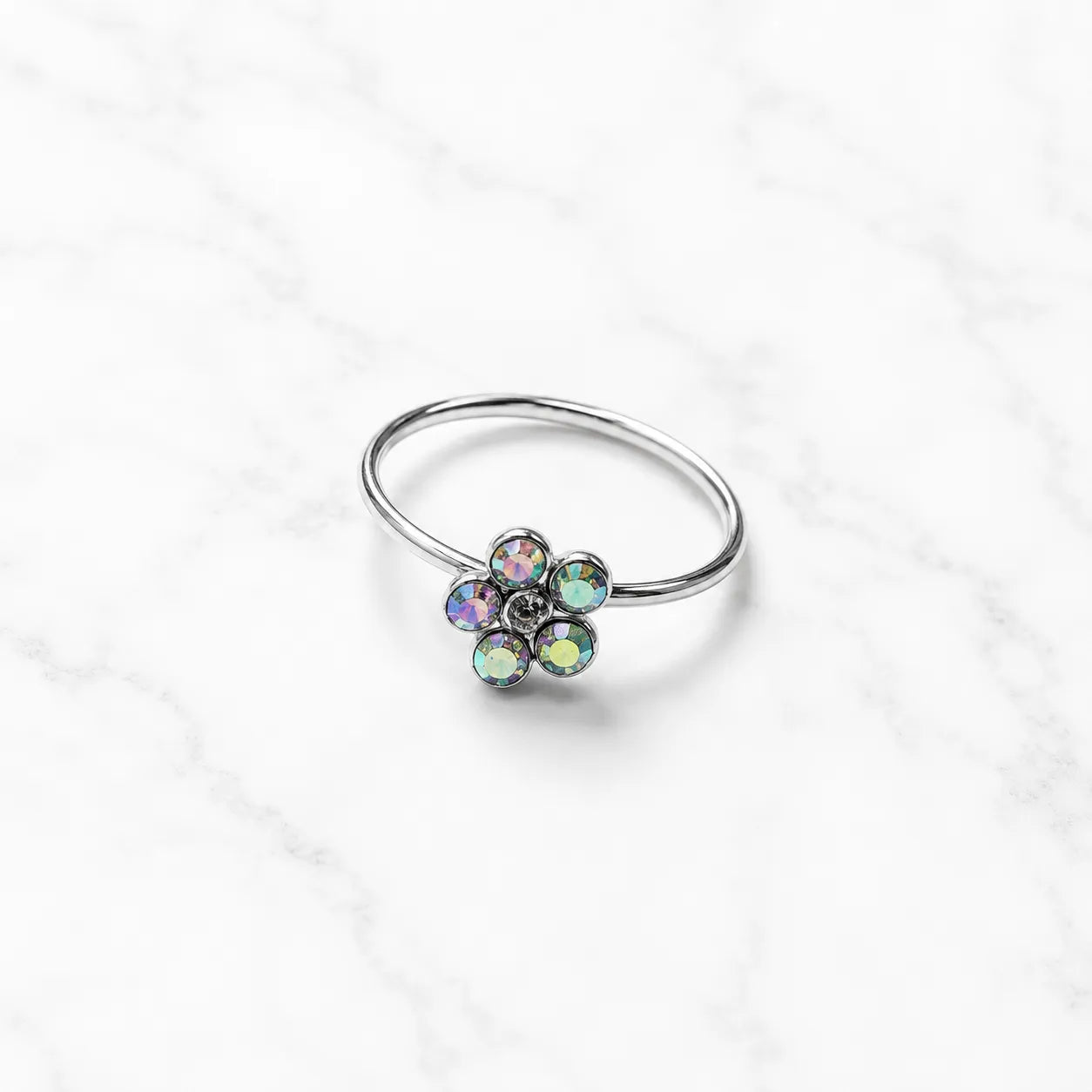 Argolla piercing nariz flor circón tornasol 10mm