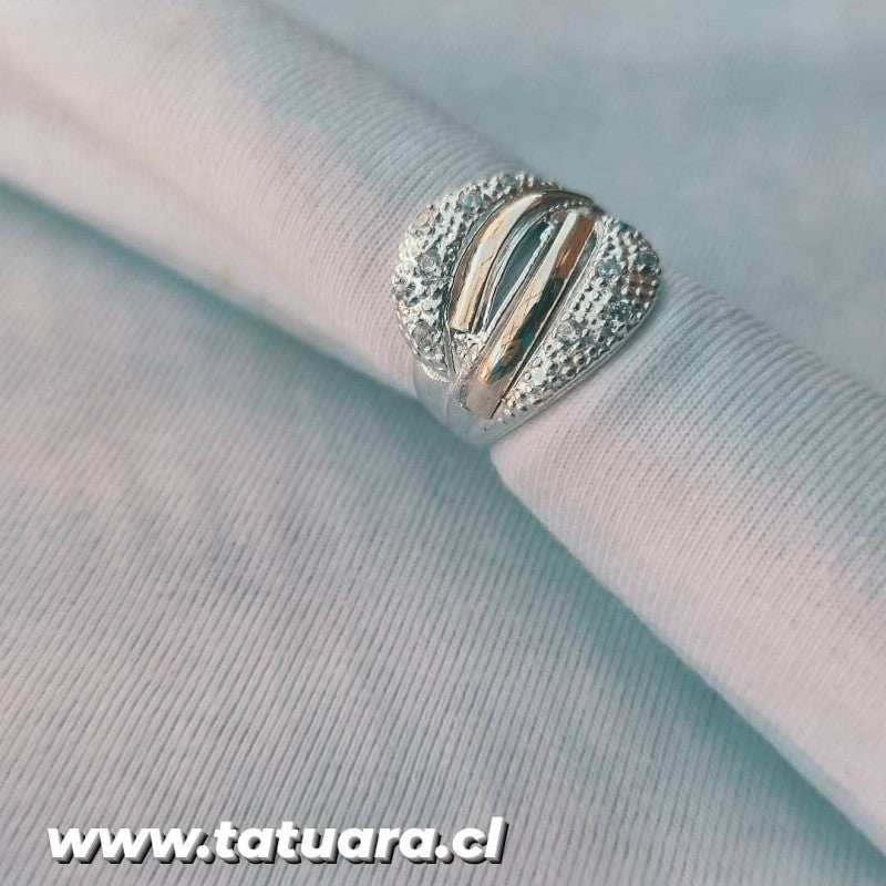 Anillo plata con oro cinta barra