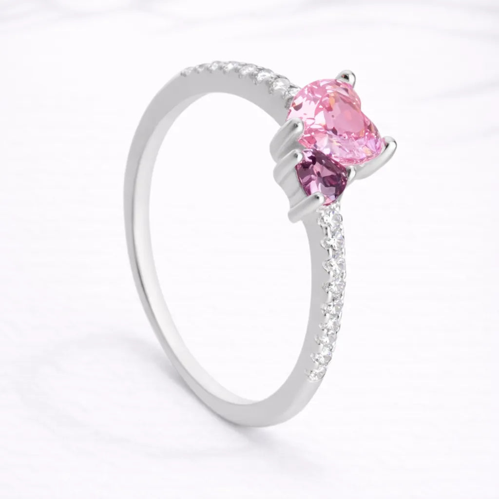 Anillo doble corazón rosa y lavanda