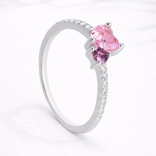 Anillo doble corazón rosa y lavanda