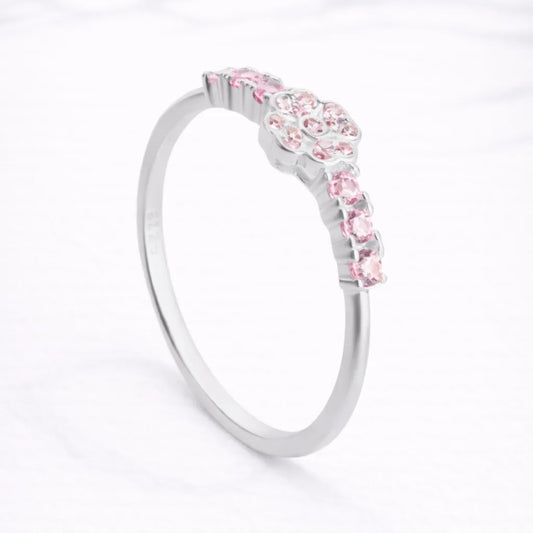 Anillo flor circón rosado