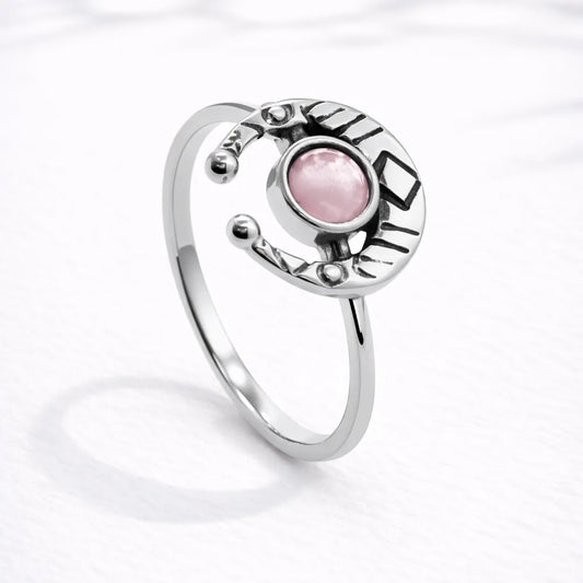 Anillo media luna rosa