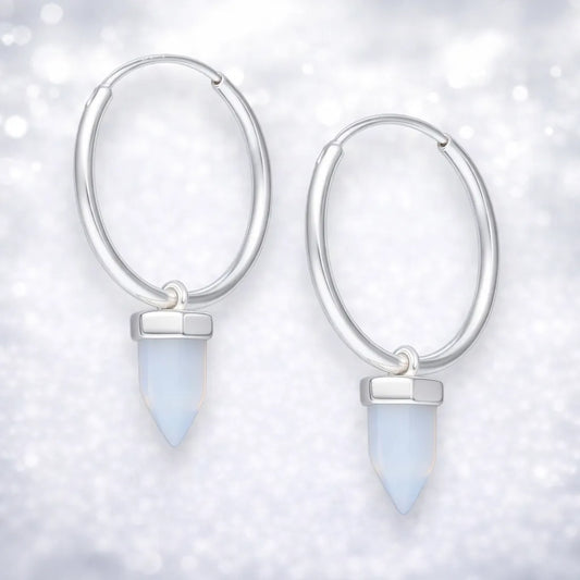 Aros argollas con colgante piedra luna 17mm